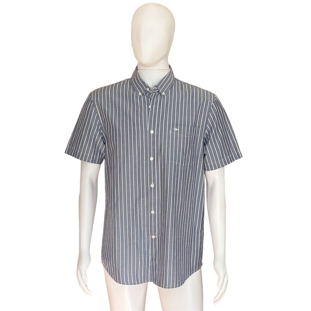 Dockers Button Up Shirt Men's L Gray White Striped Short Sleeve Pocket - Picture 8 of 10